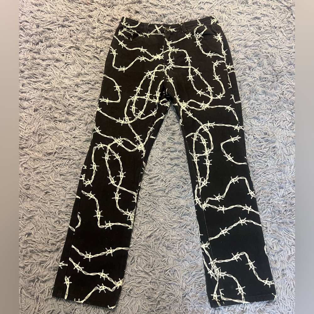 Jaded London black and white barbed wire pants skinny jeans w28 100% cotton